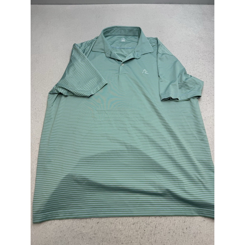 Rhoback Polo Shirt Mens 2XL Green Striped Short Sleeve Golf Performance Stretch
